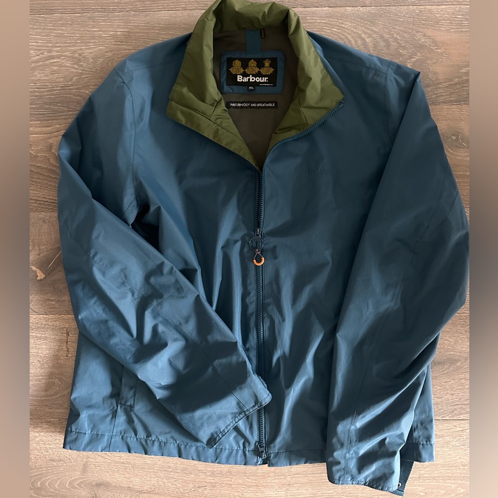 Barbour Waterproof Blue and Olive Raincoat